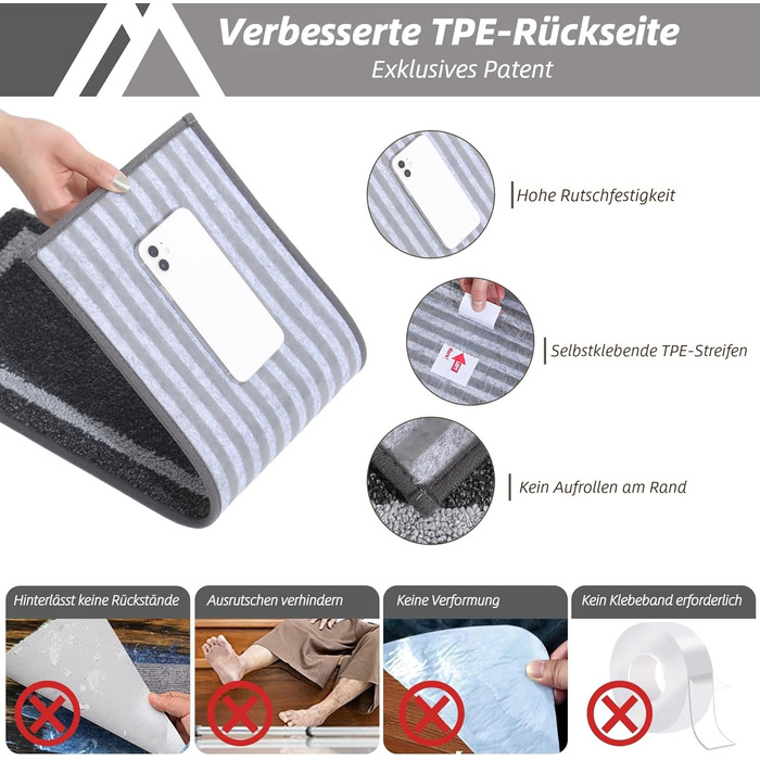 Килимок на сходи COSY HOMEER, 70x22 см, 15 шт., самоклеючий, антиковзкий, машинного прання, 100% поліестер, TPE-підкладка, чорний