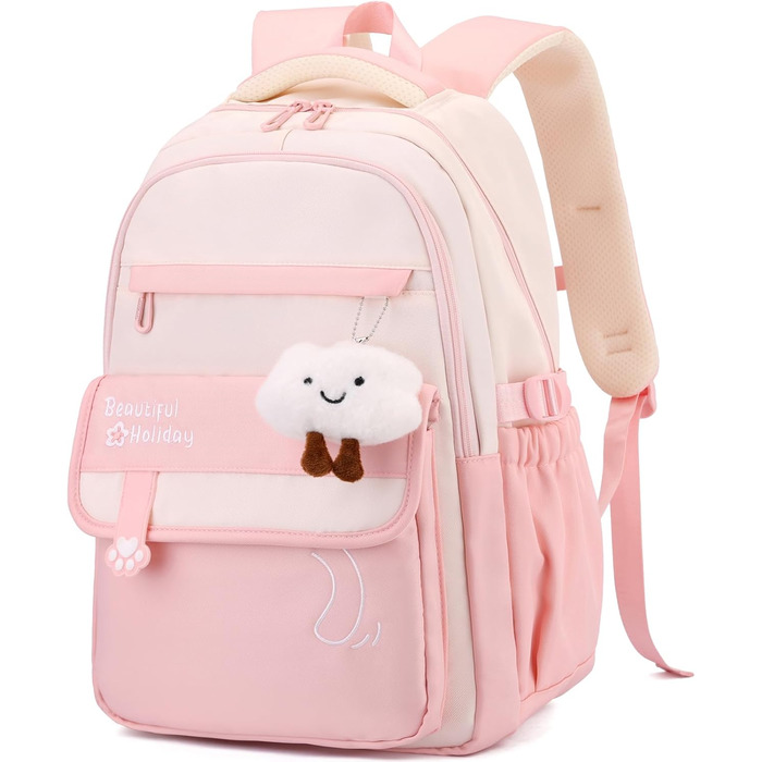 Шкільний рюкзак для дівчаток та хлопчиків-підлітків, рюкзак для жінок, великий шкільний ранець на 15.6 дюймів, рюкзак для ноутбука, шкільна сумка, водонепроникний, рюкзак для школи, шкільні сумки (світло-рожевий)