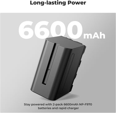K&F CONCEPT NP-F970: 2 акумулятори 6600mAh та LED-зарядний пристрій (сумісний з Sony NP-F550, F570, F750, F770, F930, F950, F960, F970) для LED-ліхтів, моніторів та камер