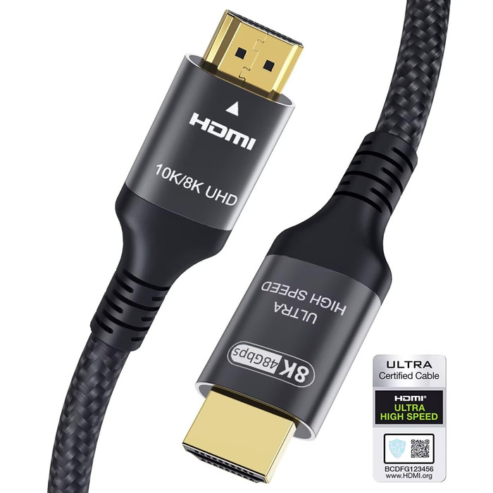 HDMI 2.1 Кабель 0.5м (0.5M) 8K, 48Gbps, Ethernet, CEC, ARC, eARC, HDCP2.3, HDR10+, для ПК, Телевізора, Монітора, Проектора