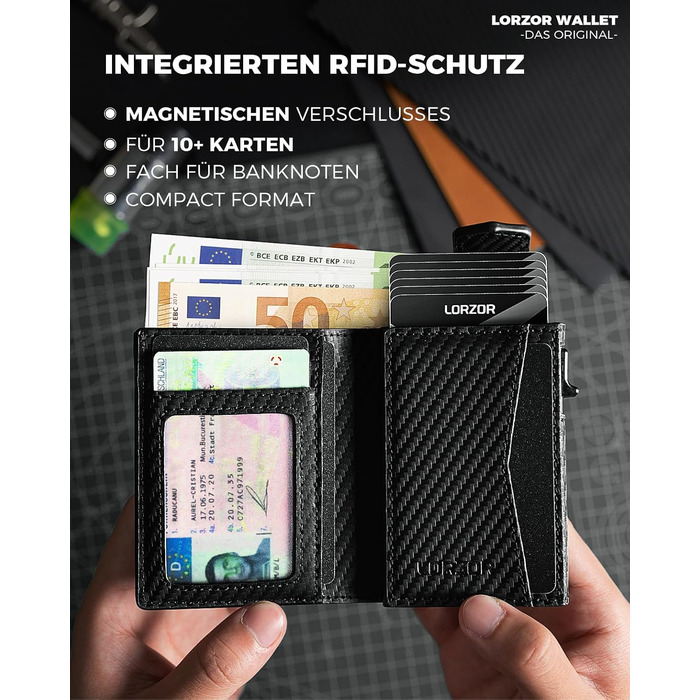Гаманець LORZOR з відділенням для AirTag, RFID-захистом, монетницею та з натуральної шкіри для чоловіків