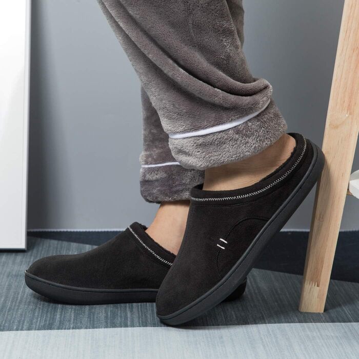 Чоловічі халапи з піною Memory Foam, теплі зимові халапи, шкарпетки-слайдери з неслизькою гумовою підошвою для дому та вулиці (45/46 EU, Чорний)