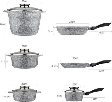 Набір каструль та сковорідок EliteHoff 17 предметів з антипригарним покриттям, сумісний з усіма плитами, нержавіюча сталь, сірий (E-7027)