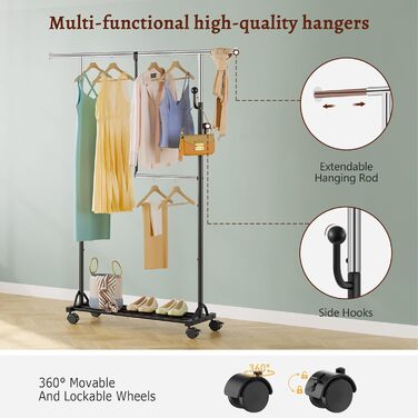 Кледірстанцер FAVOOOSTY на колесах, мобільний, металевий, регульований, чорно-білий, 89.50×39.00×161.20 см