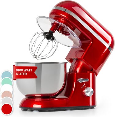 Klarstein Stand Mixer, dough mixer with 5L bowl, 1800W professional stand mixer with dough hook and whisk, universal kitchen machine with 6 speeds, dough machine for stirring, kneading and whipping