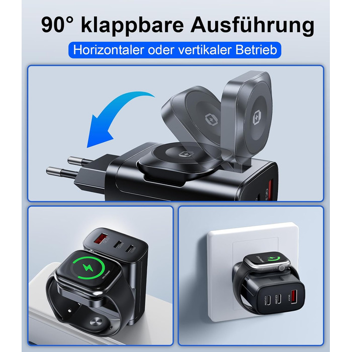 Зарядний пристрій 4-в-1 для Apple Watch та iPhone: 40W USB-C, швидка зарядка PD, сумісний з Apple Watch 10/9/8/7/6/Ultra/SE, iPhone 17/16/15 Pro Max, iPad, AirPods (білий)