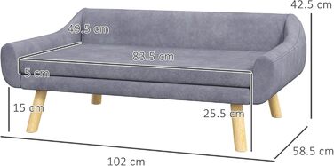 PawHut Софа для собак з м'яким подушками, лежанка для тварин з дерев'яним каркасом, знімний та пральний чохол, для середніх та великих собак (сіра)