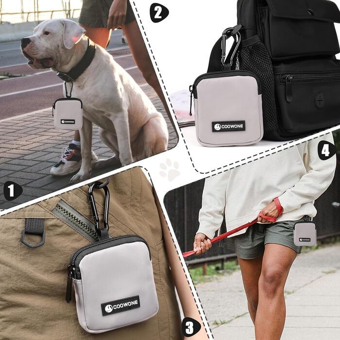 Сумка для ласощів для собак COOWONE з кликером для дресирування, водонепроникна, з карабіном, для прогулянок, утримувач для пакетів для вигулу собак, чорна та сіра