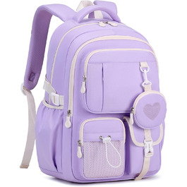Шкільний рюкзак для дівчаток 1-5 класів з милим гаманцем, стильний рюкзак у школу для дітей та підлітків, ідеальний для школи та подорожей (фіолетовий)