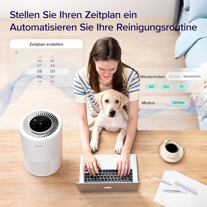 Повітряочисник LEVOIT з HEPA-фільтром: видаляє цвіль, пил, пилок, шерсть тварин. Автоматичний режим, таймер, тиха робота 22dB. CADR 240 м³/год, для кімнат до 50 м², білий.