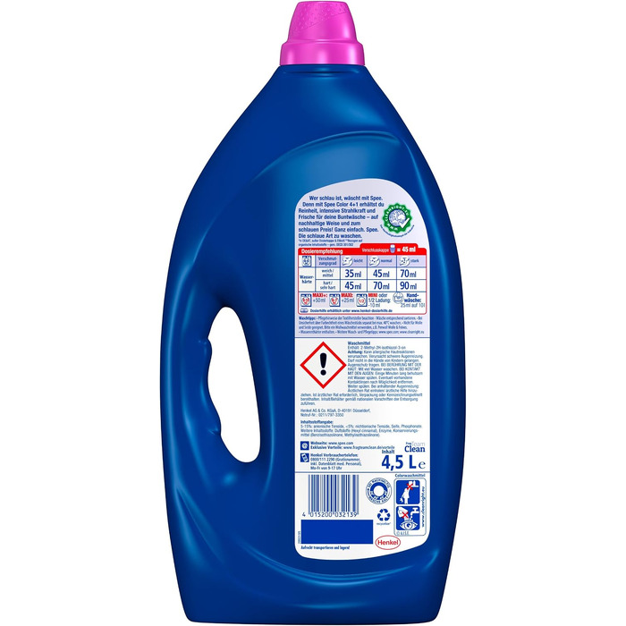 Рідкий пральний засіб Spee Aktiv Gel Color 4+1 для кольорових речей, 100 прань (2 x 50), 1.13 л, свіжий аромат