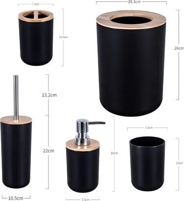 Набір аксесуарів для ванної кімнати Retoo 6 предметів: мильниця, тримач для зубних щіток, дозатор мила, чашка, чорний колір