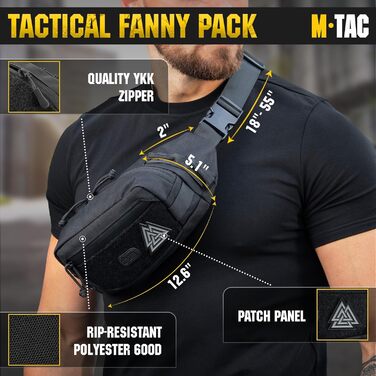 Тактична поясна сумка M-Tac Elite Hex, для активного відпочинку, EDC, військових, спорту та повсякденного використання, Cordura 500D/1000D, водонепроникна блискавка, органайзер з кількома відділеннями, чорний колір