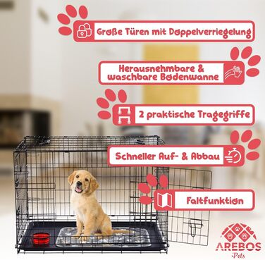 Клітка для собак Arebos | Транспортна переноска для собак, розкладна | Чорна клітка для собак, 92.5 x 60 x 66 см