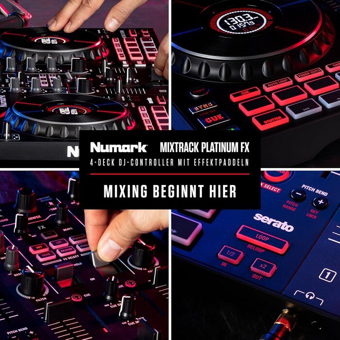 DJ контролер Numark NS4FX: 4 канали, Touch-Jogwheels, Pads, ефекти, Serato DJ Lite, чорний