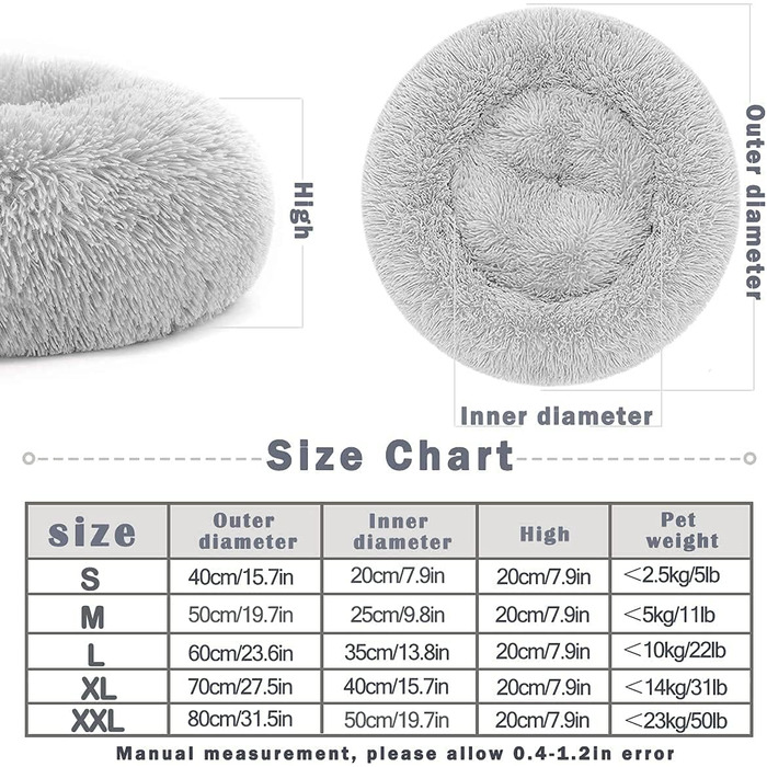 М'яке кругле ліжко для собак та котів з плюшу - Donut. Зручне ліжко-корзина для собак, котів та інших домашніх тварин. Можливі розміри S/M/L/XL/XXL. Розмір XL - 70x70x20 см, колір - світло-сірий.