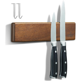 ENOKING Magnetic Knife Strip 26 cm, Magnetic Knife Block without Knives, Magnetic Knife Holder made of Acacia Wood with 2 Hooks