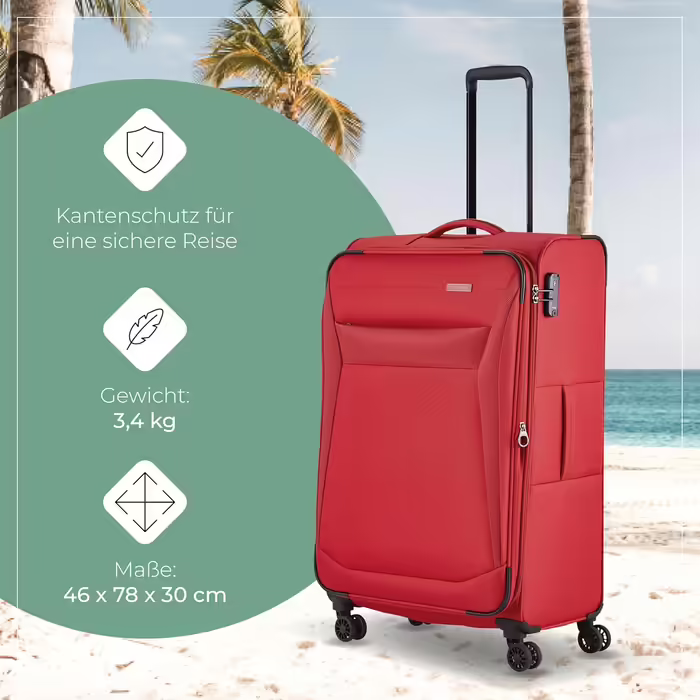 Travelite 4-Wheel Luggage Size L, Softshell, Chios Luggage Series with Expandable Folding and Edge Protection, Trolley with Timeless Design, 78 cm, 90-97 Liters (Trolley Size L (78 cm), Red)