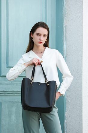 Жіноча шкіряна сумка-шопер великого розміру для студентів та роботи, чорна