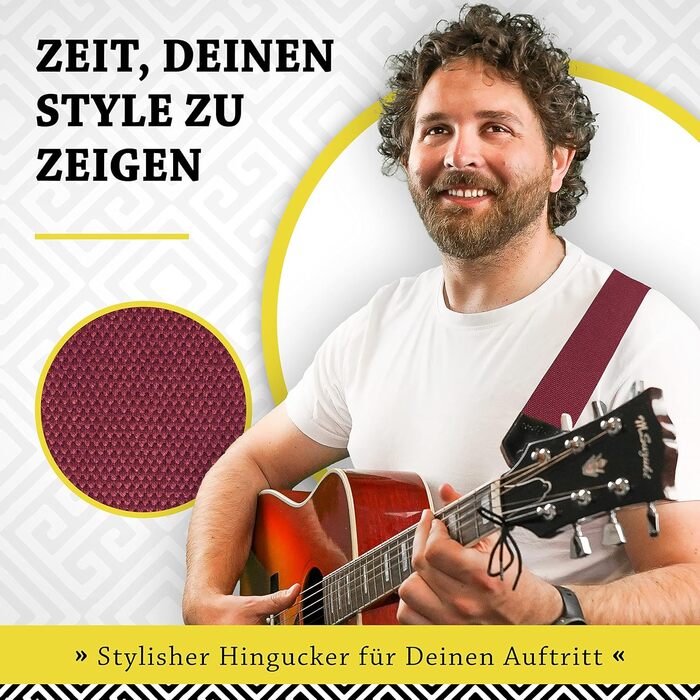 Гітарний ремінь Belfort® для електрогітари, акустичної гітари, класичної гітари, бас-гітари та укулеле. З мікрофібри, з електронною книгою (червоний)