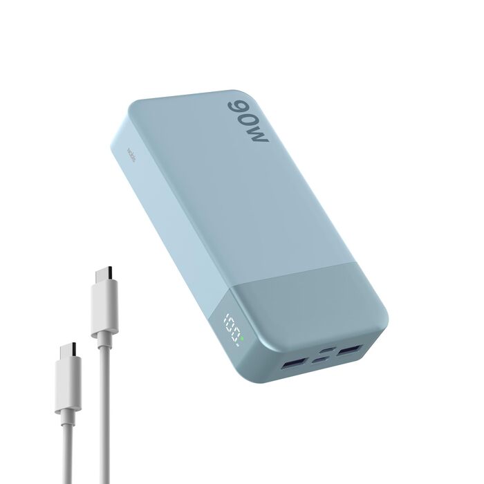 Потужний Power Bank NOBIS 20000mAh 90W з підтримкою швидкої зарядки, 4 порти USB-C/USB-A для ноутбуків Dell, Lenovo, Steam Deck, Samsung Galaxy та смартфонів (Синій)