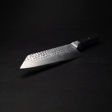 Японський кухонний ніж Santoku Bunka KOTAI 17 см з лезом із ультрагострої сталі 440C, ручне кування, з бамбуковою коробкою та футляром Saya