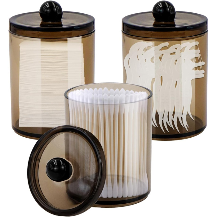 Органайзер для ватних паличок TOKSEO (3 шт.), ватніків, зубної нитки, косметики, чорного кольору