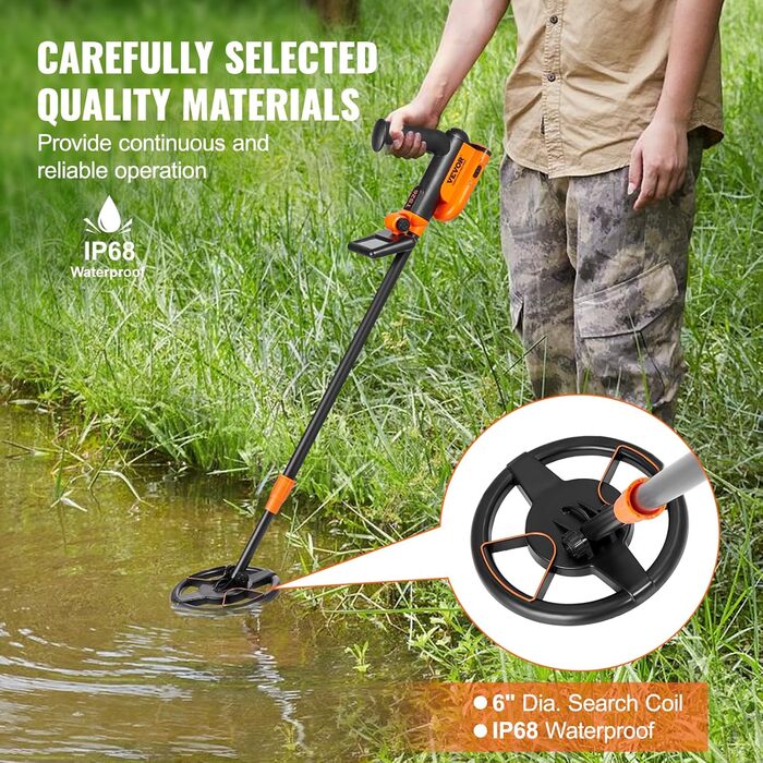 Металдетектор VEVOR Profi: професійний прилад для пошуку металу з котушкою 30 см, 7 режимів, водонепроникність IP68 (до 3 м), пошук золота, регульована ручка, Bluetooth-гарнітура, точне визначення місця розташування (15,2 см)