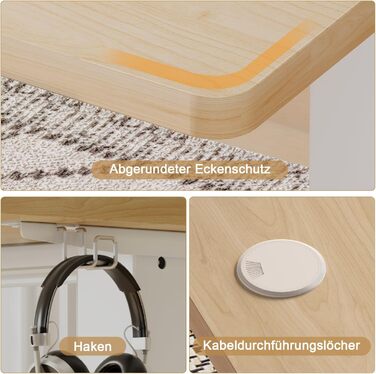 Регульований стіл Homall 140x60 см з USB-роз'ємом, комп'ютерний стіл для дому та офісу, ергономічний (білий)