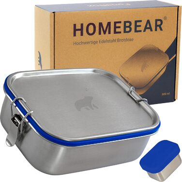Stainless Steel Lunch Box | Lunchbox for Kids | 800 ml | Set with Dip Container 65 ml | Sliding Divider | Leak-Proof and Plastic-Free | Bread Box Snack Box