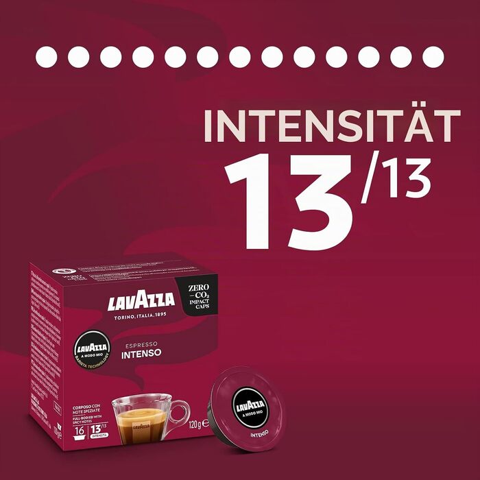 Кава в капсулах Lavazza A Modo Mio Espresso Intenso, інтенсивність 13, суміш Арабіки та Робусти, середньо-темне обсмаження, 64 капсули (4 упаковки по 16 шт)