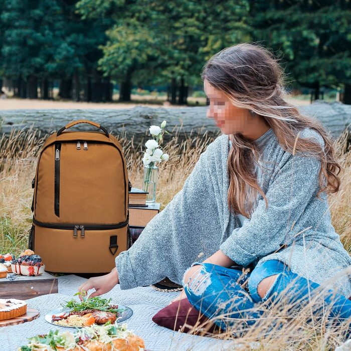 28L Insulated Cooler Backpack - Double Layer Thermal Rucksack for Picnics, Camping, Travel (Brown)
