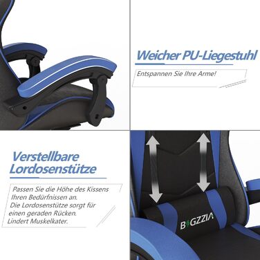 Геймерське крісло Racingreat Ergonomic: регульоване, з підголівником, PU-шкіра, для підлітків та дорослих, блакитне