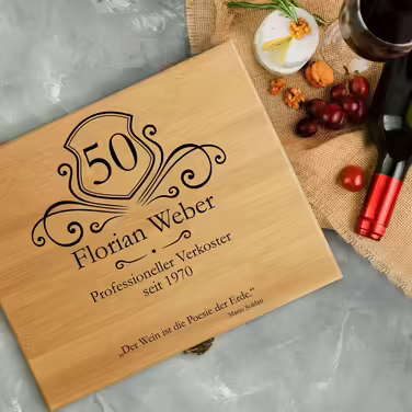 Maverton Wine Opener Set Personalized Wine Set Sommelier Set - Gift Box Wooden Box + 6-Piece Wine Accessory Set - Made of Bamboo - Brown - Birthday Gift for Men - Professional Taster