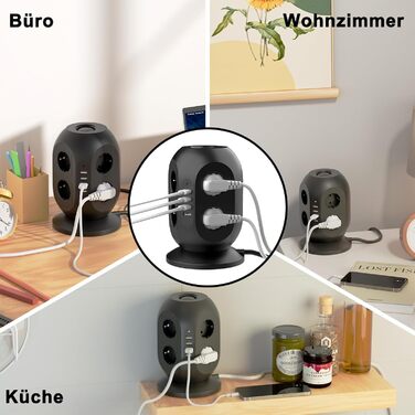 Багатофункціональна мережа живлення Colstar з 4 USB, 8 розеток, захистом від перенапруги, 2м кабелем, для дому та офісу, чорна