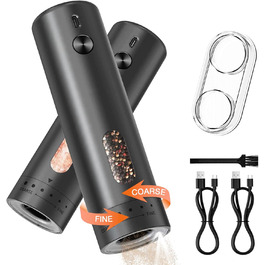 MERTTURM Electric Salt and Pepper Grinder Set with Stand, USB Rechargeable, Automatic Salt and Pepper Dispenser with Large Capacity, External Grind Adjustment for Kitchen (2-Piece Set)