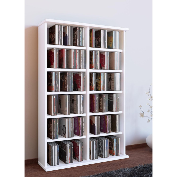 Дерев'яна стійка VCM Ronul для CD/DVD, біла, на 300 CD або 130 DVD, 92x60x18 см, елегантний органайзер для Blu-ray, відео, дисків