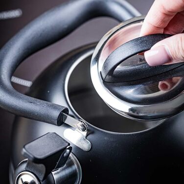 Чайник Kinghoff 1.8L з нержавіючої сталі з свистком, Induktion, матовий чорний KH-1858