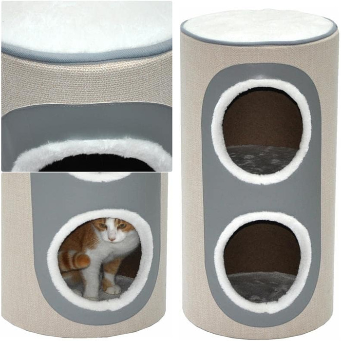 Котячий будиночок Nanook Nala: когтеточка, ігровий комплекс, будиночок, когтешкребок, 71 см, бежево-сірий