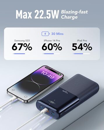 Power Bank VIYISI 30000mAh з LED дисплеєм, 20W PD, 4 виходи та 3 входи, сумісний з iPhone/iPad/Samsung/Huawei