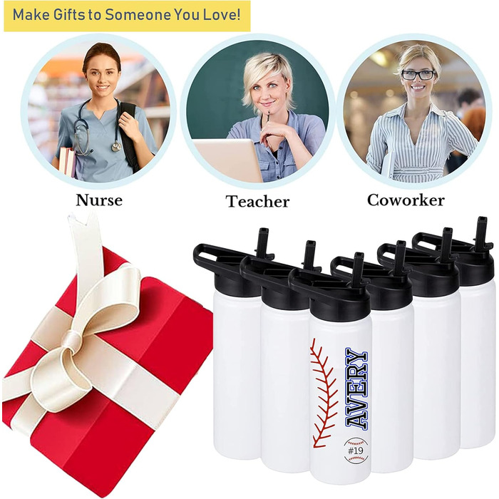 6 Sublimation Water Bottle Blanks, 680 ml, Customizable, Reusable Water Bottles, Bulk with Handle and Straw Lid, Leak-Proof and Lightweight for Sports, DIY Gift, White