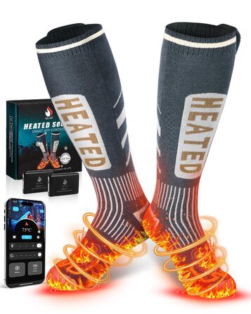 Гріючі шкарпетки для жінок та чоловіків, 5V 6000mAh, керування через додаток, зона нагріву збільшена на 30%, для катання на лижах, активного відпочинку, кемпінгу, походів та мотоциклів, розмір 38-44 EU