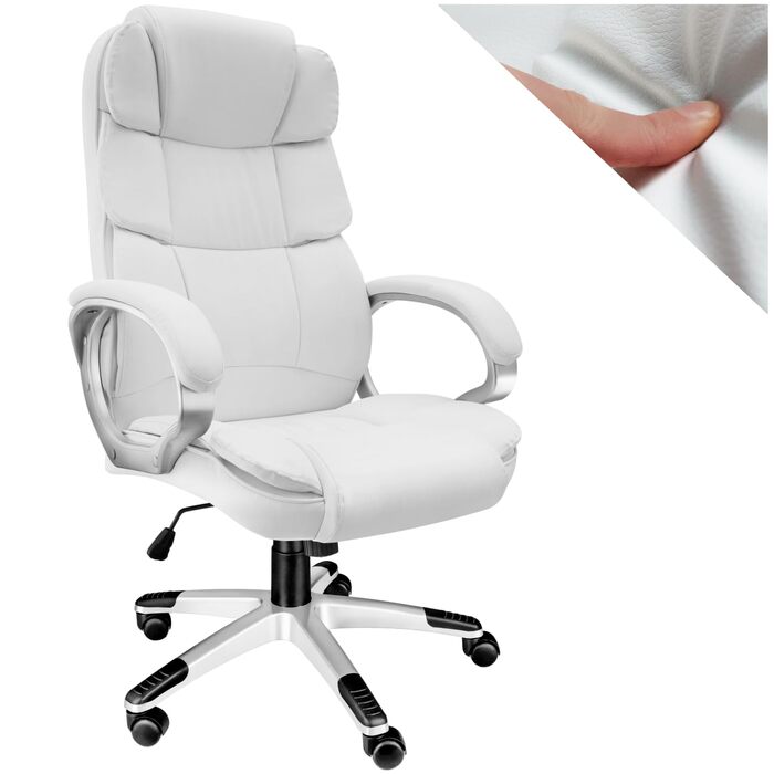 Крісло для офісу Tectake® з підлокітниками, регулюванням висоти та функцією гойдання, шкіряне, біле