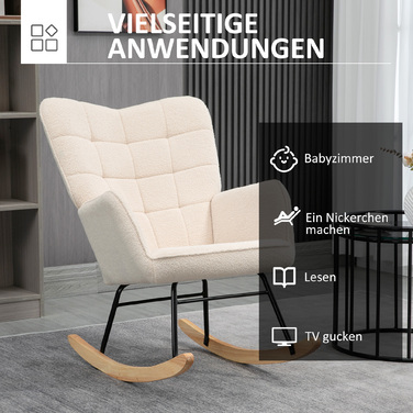 HOMCOM Rocking Chair, Swivel Chair, Accent Chair, Recliner with Berber Fleece, for Bedroom, up to 120 kg, Beige, 71x92x101 cm | Aosom