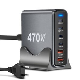 Зарядний пристрій Arceli USB-C 10 портів GaN III 470W PD QC4.0 для iPhone 16/15/14 Pro Max, Samsung Galaxy, MacBook, планшетів, ноутбуків