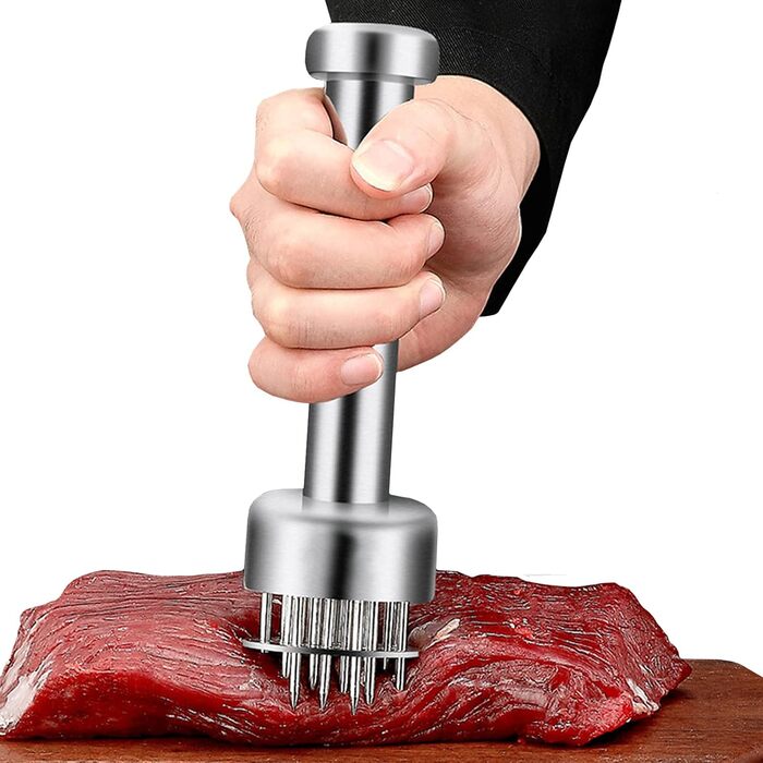 Fleischklopfer з нержавіючої сталі, молоток для м'яса, кухонний інструмент для приготування стейків, шніцелів, курки, риби та яловичини (20 см), сріблястий