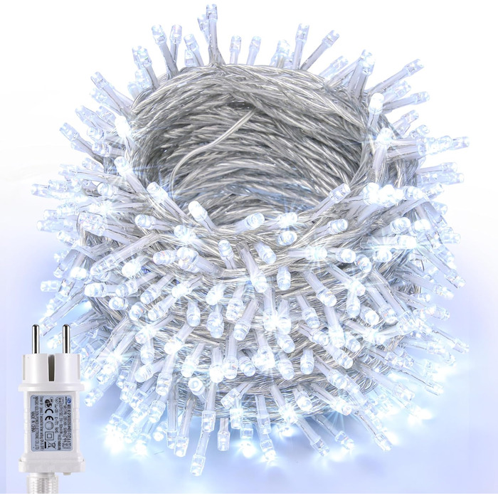 Ланцюжок прикрас Joomer 200 LED, 20 м, на батарейках з таймером, 8 режимів, вологостійкий, тепле біле світло, для декору саду, вечірки, весілля, внутрішнього та зовнішнього використання