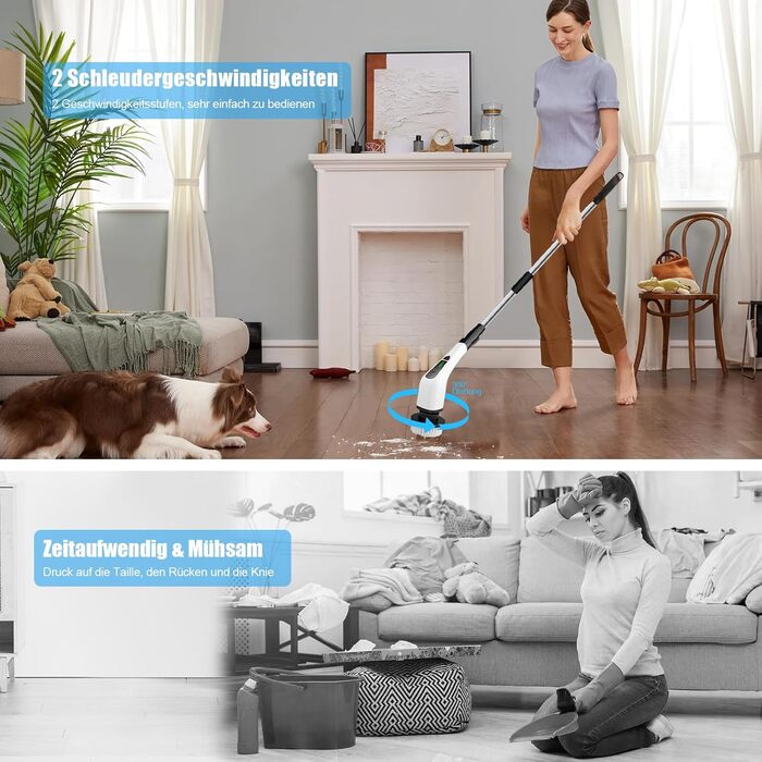 Електрична щітка для чищення Spin Scrubber бездротова, з 8 насадок, регульована ручка для ванної, кухні, авто та підлоги