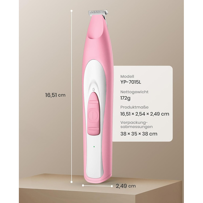 Триммер для собак Oneisall Paw Trim Pro з LED-підсвічуванням, рожевий: безпечна стрижка лап, очей, вух та обличчя