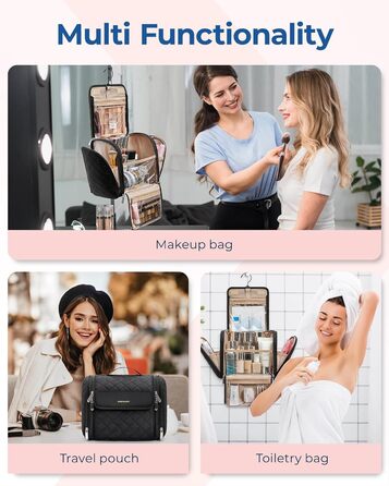Органайзер для косметики BAGSMART, велика косметичка для жінок, чорний, з петлею для підвішування